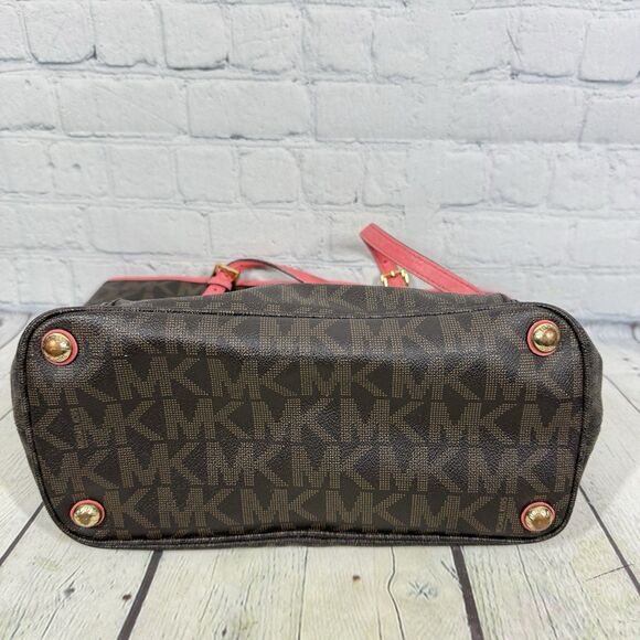 Michael Kors Tore Shoulder Bag Women Monogram MK logo Brown Pink Medium Jet Set - Picture 16 of 16